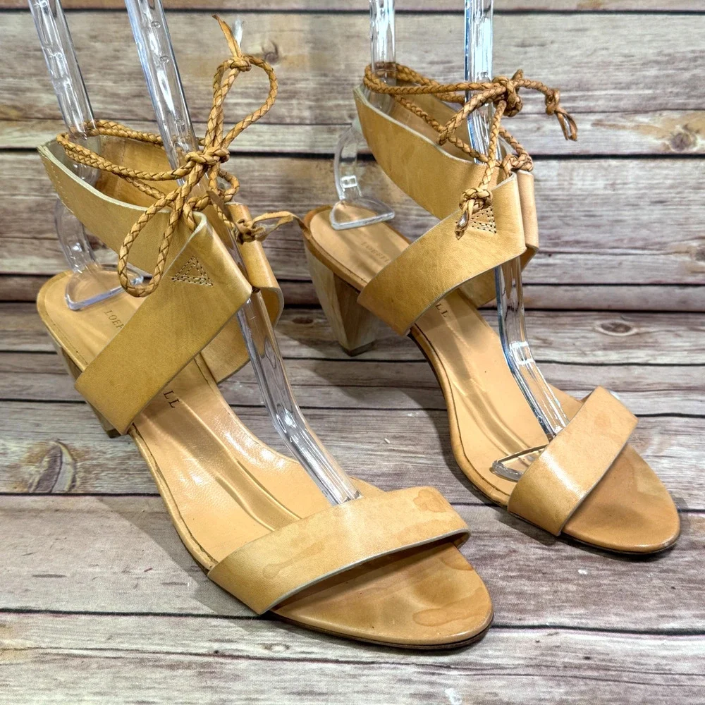 Loeffler Randall Womens Tan Leather Wooden Heel Open Toe Sandals 10
